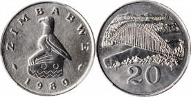 ZIMBABWE

ZIMBABWE. 20 Cents, 1989. Llantrisant Mint. PCGS SPECIMEN-66 Gold Shield.

KM-4. Steely gray and fully shimmering, this Gem exhibits som...
