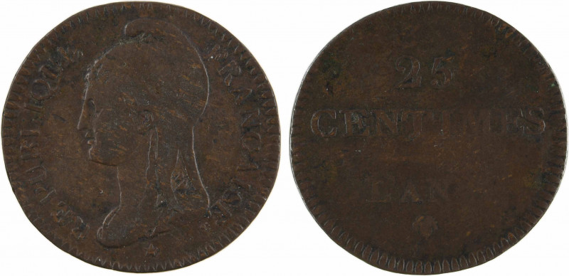 Convention, essai de 25 centimes Dupré, An 3 (1794-1795) Paris
A/REPUBLIQUE - F...