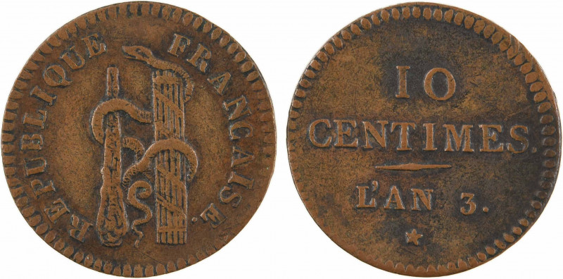Convention, essai de 10 centimes à la massue, An 3 (1794-1795) Paris
A/REPUBLIQ...