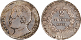 Napoléon II, essai de 2 francs, 1816 (1860) Bruxelles
A/NAPOLEON II - EMPEREUR
Tête nue à gauche de Napoléon II
R/EMPIRE (branche) - FRANÇAIS// (da...