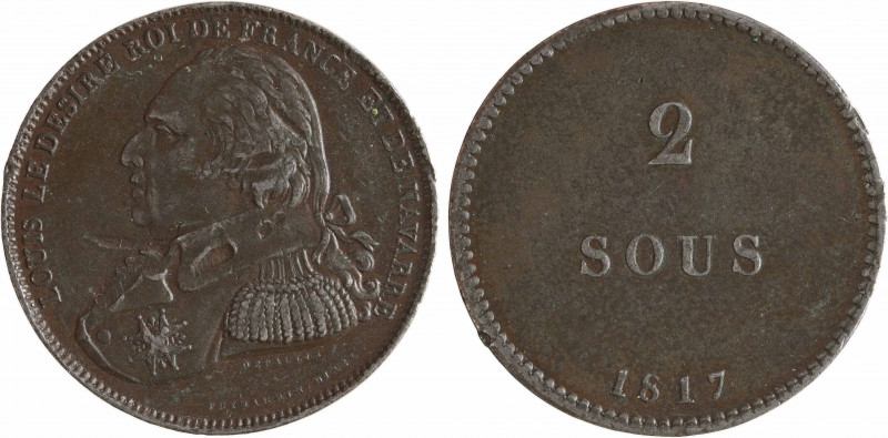 Louis XVIII, essai de 2 sous (10 centimes) en étain, par Depaulis, 1817 Paris IN...