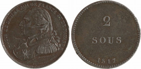 Louis XVIII, essai de 2 sous (10 centimes) en étain, par Depaulis, 1817 Paris INÉDIT
A/LOUIS LE DESIRE ROI DE FRANCE ET DE NAVARRE
Buste en grand un...