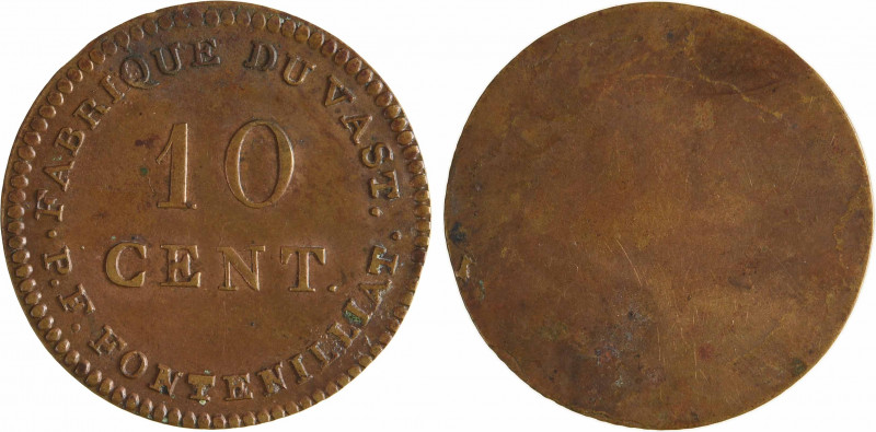 Louis XVIII, 10 centimes uniface, Fabrique du Vast (Manche)
A/FABRIQUE DU VAST/...