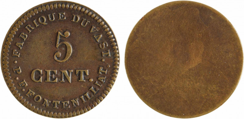 Louis XVIII, 5 centimes uniface, Fabrique du Vast (Manche)
A/FABRIQUE DU VAST//...