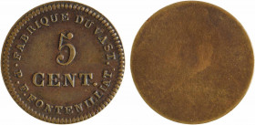 Louis XVIII, 5 centimes uniface, Fabrique du Vast (Manche)
A/FABRIQUE DU VAST// P. F. FONTENILLIAT
Au centre : 5/ CENT.
Uniface
SUP, R, Bronze, 19...