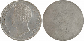 Charles X, concours de 5 francs, cliché d'avers en étain par Ameling, s.d. (1824) Paris
A/CHARLES X ROI - DE FRANCE
Tête nue à gauche, au-dessous si...