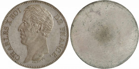 Charles X, concours de 5 francs, cliché d'avers en étain par Brenet, s.d. (1824) Paris
A/CHARLES X ROI - DE FRANCE
Tête nue à gauche, au-dessous sig...