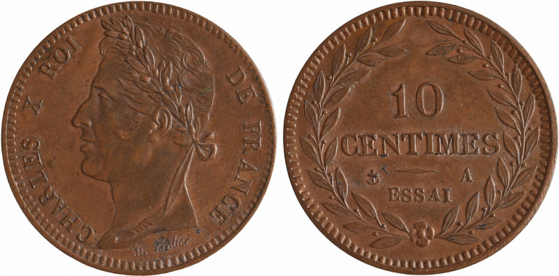 Charles X, essai de 10 centimes bronze, flan très épais, s.d. Paris
A/CHARLES X...
