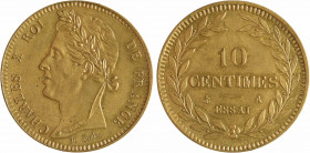 Charles X, essai de 10 centimes bronze, flan mince, s.d. Paris
A/CHARLES X ROI - DE FRANCE
Tête laurée à gauche, au-dessous signature N. Tiolier
Co...