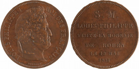 Louis-Philippe Ier, module de 5 francs, visite de la Monnaie de Rouen, 1831 Rouen
A/LOUIS PHILIPPE I - ROI DES FRANÇAIS
Tête laurée à droite de Loui...