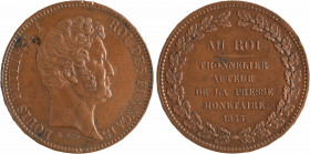 Louis-Philippe Ier, essai au module de 5 francs AU ROI, par Thonnelier, 1833 Paris
A/LOUIS PHILIPPE I - ROI DES FRANÇAIS
Tête nue à droite de Louis-...