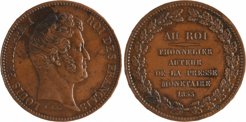 Louis-Philippe Ier, essai au module de 5 francs AU ROI, par Thonnelier, 1833 Par...