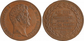 Louis-Philippe Ier, essai au module de 5 francs AU ROI, par Thonnelier, 1833 Paris
A/LOUIS PHILIPPE I - ROI DES FRANÇAIS
Tête nue à droite de Louis-...