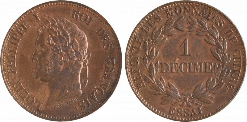 Louis-Philippe Ier, essai d'1 décime, refonte des monnaies de cuivre, 1840 Paris...