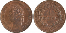 Louis-Philippe Ier, essai d'1 décime, refonte des monnaies de cuivre, 1840 Paris
A/LOUIS PHILIPPE I - ROI DES FRANÇAIS
Tête laurée à gauche de Louis...
