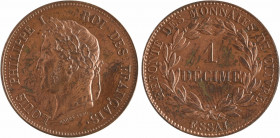 Louis-Philippe Ier, essai d'1 décime, refonte des monnaies de cuivre, 1840 Paris
A/LOUIS PHILIPPE I - ROI DES FRANÇAIS
Tête laurée à gauche de Louis...