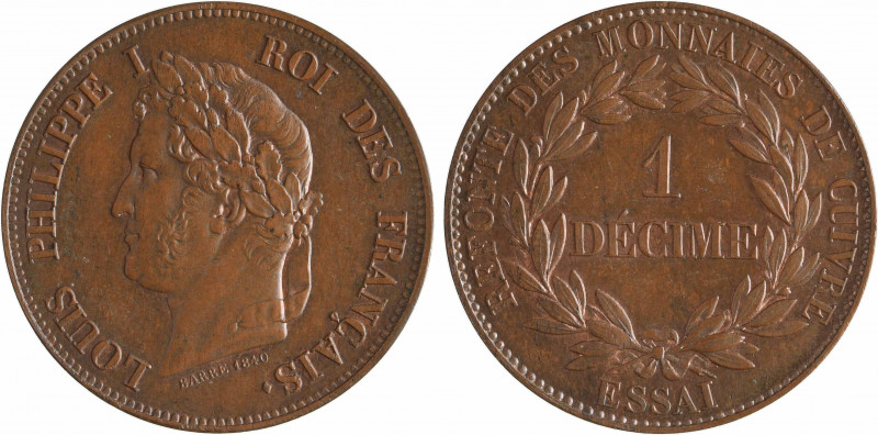 Louis-Philippe Ier, essai d'1 décime, refonte des monnaies de cuivre, poids lour...