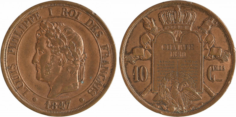 Louis-Philippe Ier, essai de 10 centimes à la charte, 1847 Paris
A/LOUIS PHILIP...