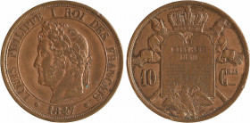 Louis-Philippe Ier, essai de 10 centimes à la charte, 1847 Paris
A/LOUIS PHILIPPE I - ROI DES FRANÇAIS
Tête laurée à gauche de Louis-Philippe Ier, s...