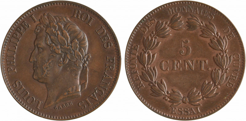 Louis-Philippe Ier, essai de 5 centimes, refonte des monnaies de cuivre, s.d. Pa...