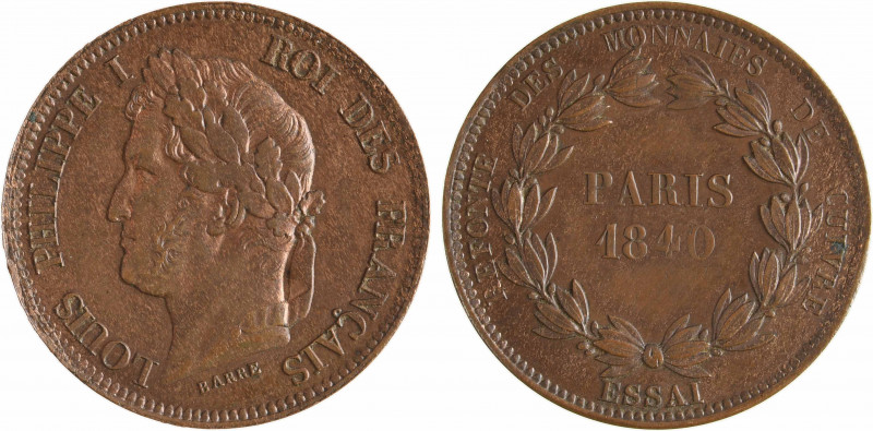 Louis-Philippe Ier, essai de 5 centimes, refonte des monnaies de cuivre, 1840 Pa...