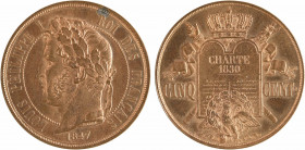 Louis-Philippe Ier, essai de cinq centimes à la charte, 1847 Paris
A/LOUIS PHILIPPE I - ROI DES FRANÇAIS
Tête laurée à gauche de Louis-Philippe Ier,...