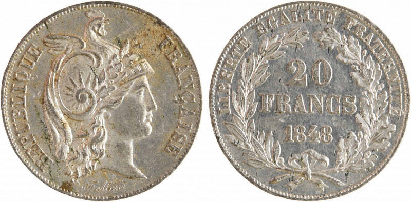 IIe République, concours de 20 francs or par Alard, en étain, 1848 Paris
A/RÉPU...
