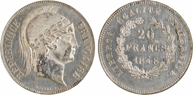 IIe République, concours de 20 francs or par Bouvet, en étain, 1848 Paris
A/RÉP...