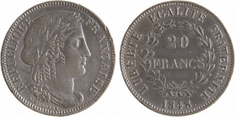 IIe République, concours de 20 francs par Dieudonné, en étain, 1848 Paris
A/RÉP...