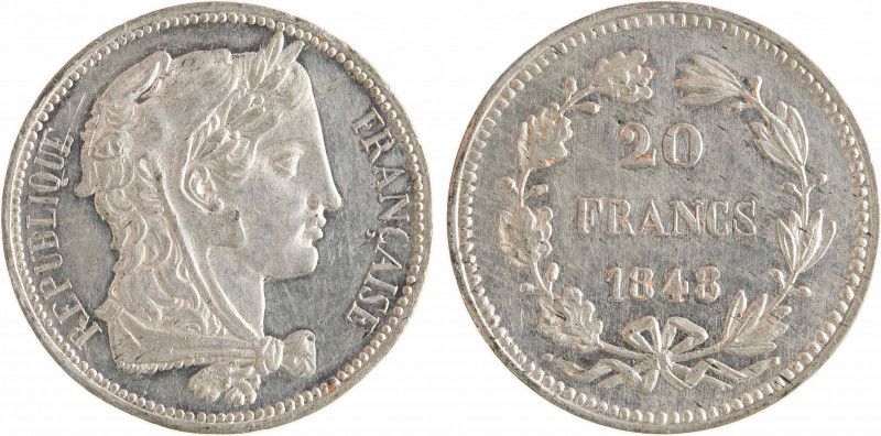 IIe République, concours de 20 francs or par Gayrard, en étain, 1848 Paris
A/RE...