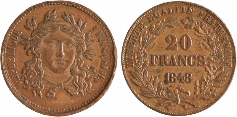 IIe République, piéfort de 20 francs or par Gayrard, 2e concours, 1848 Paris
A/...