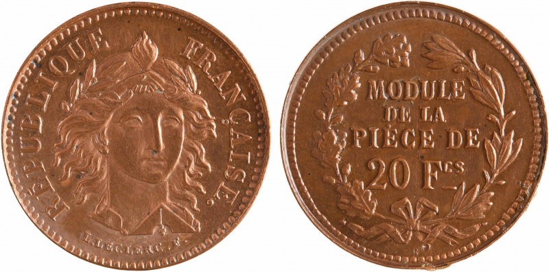 IIe République, concours de 20 francs or par Leclerc, en cuivre, 1848 Paris
A/R...