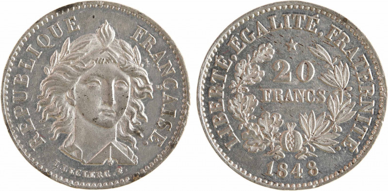 IIe République, concours de 20 francs or par Leclerc, en étain, 1848 Paris
A/RÉ...