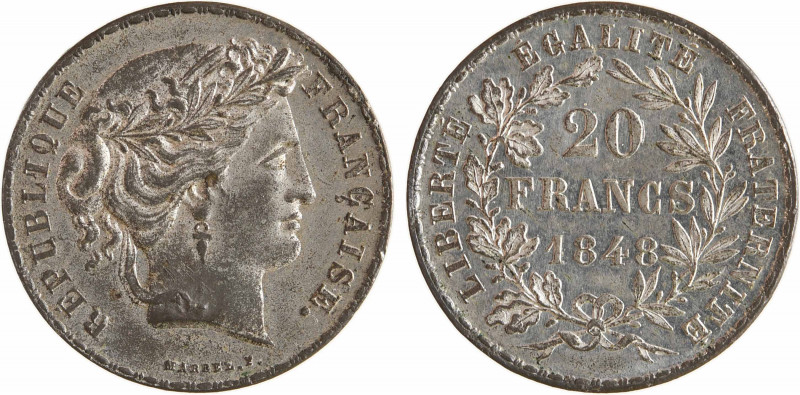 IIe République, concours de 20 francs or par Marrel, en étain, 1848 Paris
A/RÉP...
