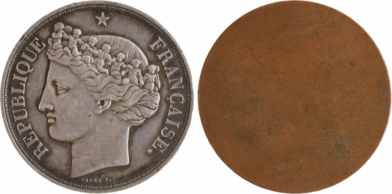 IIe République, épreuve uniface de 5 francs par Barre, s.d. (1848) Paris
A/RÉPU...