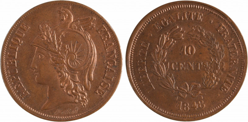 IIe République, concours de 10 centimes par Alard, en cuivre, 1848 Paris
A/RÉPU...