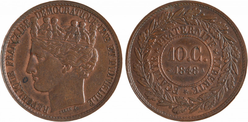 IIe République, concours de 10 centimes par Barre, en cuivre, 1848 Paris
A/RÉPU...