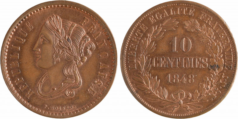 IIe République, concours de 10 centimes par Boivin, en cuivre, 1848 Paris
A/RÉP...