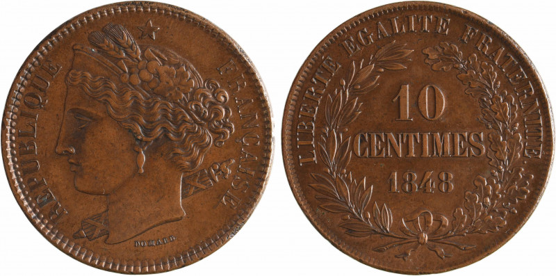 IIe République, concours de 10 centimes par Domard (coq), en cuivre, 1848 Paris...