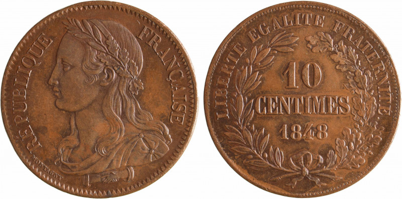 IIe République, concours de 10 centimes par Montagny, en cuivre, 1848 Paris
A/R...