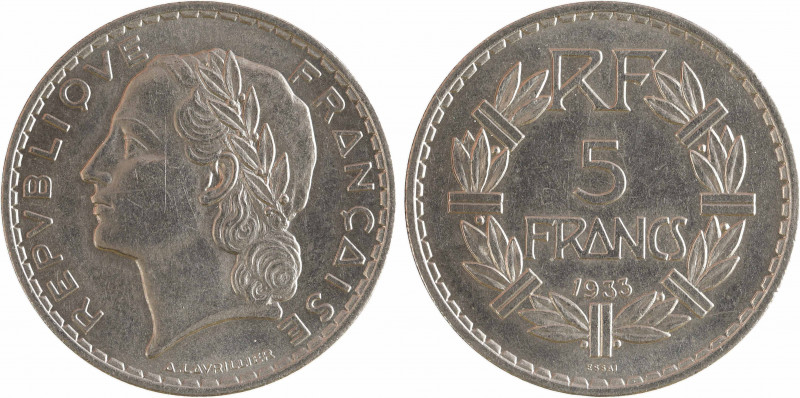 IIIe République, essai de 5 francs par Lavrillier, sans différents, 1933 Paris
...