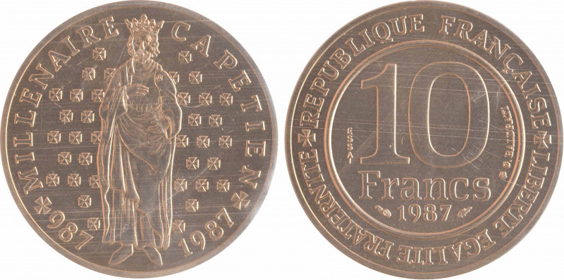 Ve République, essai de 10 francs Millénaire Capétien, 1987 Pessac
A/MILLENAIRE...