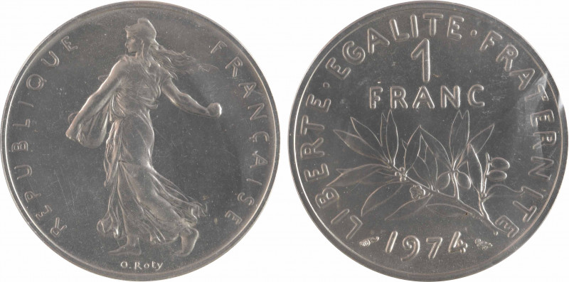 Ve République, piéfort de 1 franc Semeuse, 1974 Pessac
A/REPUBLIQUE - FRANÇAISE...