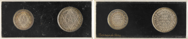 Maroc, Mohammed V, coffret de deux essais de 100 et 200 francs, AH 1372 (1953) P...