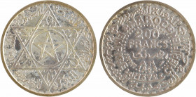 Maroc, Mohammed V, essai-piéfort de 200 francs, AH 1372 (1953) Paris
A/
Étoile avec inscriptions et ESSAI
R/MAROC// EMPIRE CHERIFIEN
Au centre : 2...