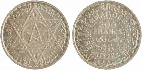 Maroc, Mohammed V, essai de 200 francs, AH 1372 (1953) Paris
A/
Étoile à cinq branches dans une étoile à six branches, légende et ESSAI
R/MAROC/ EM...