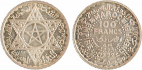 Maroc, Mohammed V, essai de 100 francs, AH 1372 (1953) Paris
A/
Étoile à cinq branches dans une étoile à six branches, légende et ESSAI
R/MAROC/ EM...