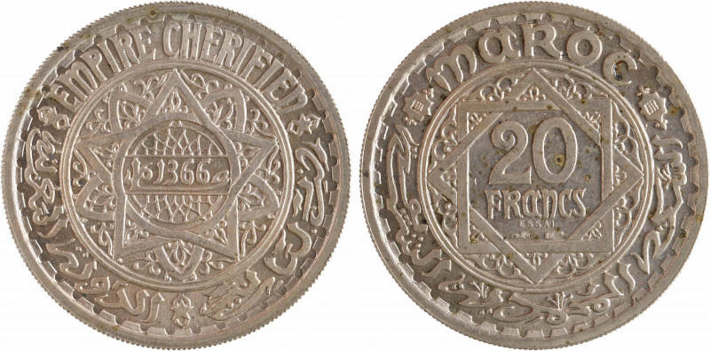 Maroc, Mohammed V, essai de 20 francs, AH 1366 (1946) Paris
A/EMPIRE CHERIFIEN...