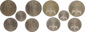 Nouvelle-Calédonie, série de 5 essais, 50 c., 1 et 2 francs, 1948 Paris
A/UNION FRANÇAISE/ REPUBLIQUE FRANÇAISE
La République assise tenant une bran...