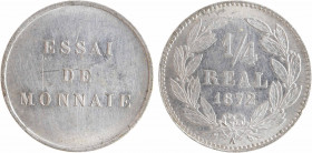 Honduras, essai de 1/4 real, 1872 Paris
ESSAI/ DE/ MONNAIE
Dans une couronne de laurier, l'inscription en trois lignes 1/4/ REAL/ 1872 ; en-dessous ...